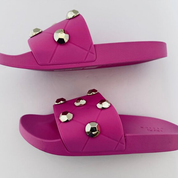 ASOS Design Women's Pink Slides Sandals US Size 8 Embellished with Gold Studs - Picture 10 of 14
